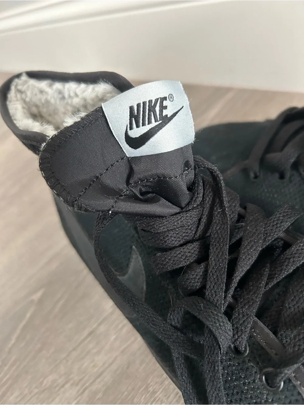 Nike Black high top Sneakers with Gray Faux Fur Lining (never worn)